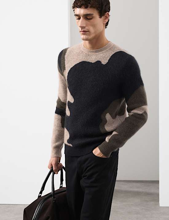 Merino Wool Rich Patterned Jumper with Mohair