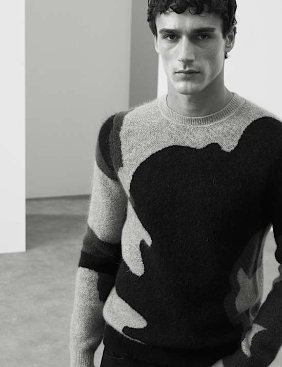 Merino Wool Rich Patterned Jumper with Mohair