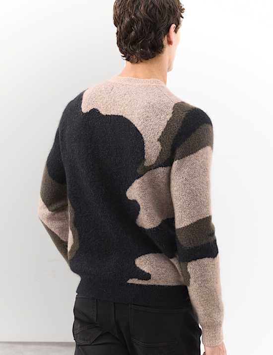 Merino Wool Rich Patterned Jumper with Mohair