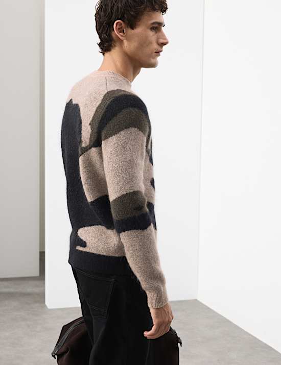 Merino Wool Rich Patterned Jumper with Mohair