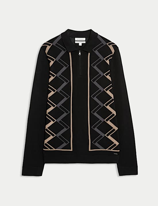 Poloshirt aus reiner merzerisierter Baumwolle in Knitter-Optik mit kurzem Reißverschluss