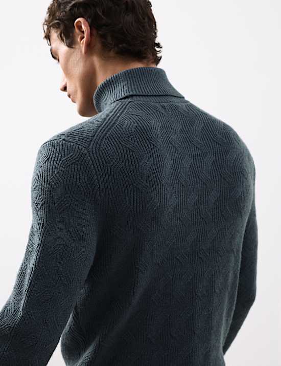 Pure Wool Wave Stitch Roll Neck Jumper