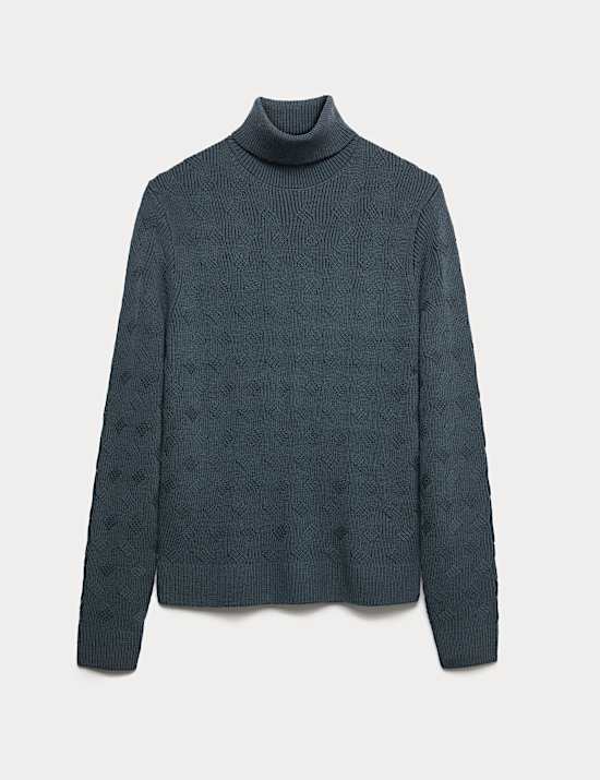Pure Wool Wave Stitch Roll Neck Jumper