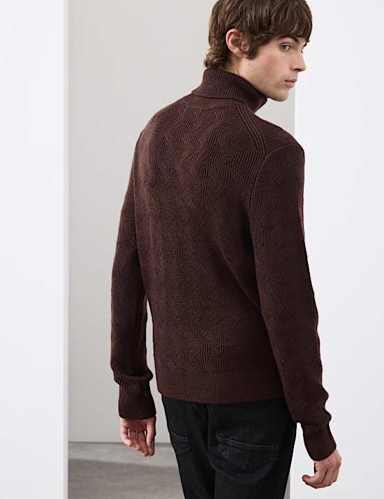 Pure Wool Wave Stitch Roll Neck Jumper