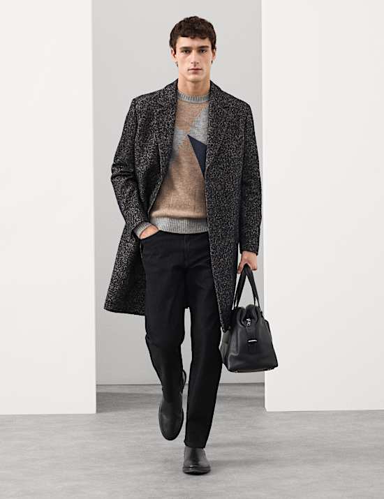 Wool-Rich Pattern Crew Neck Jumper with Mohair