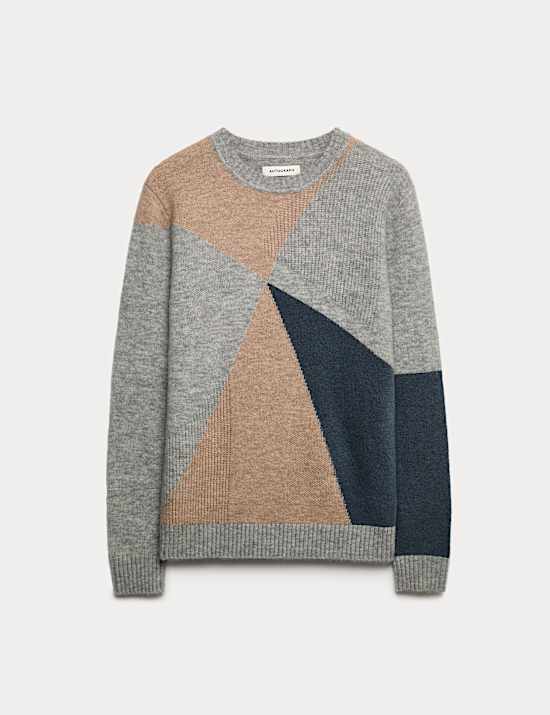 Wool-Rich Pattern Crew Neck Jumper with Mohair