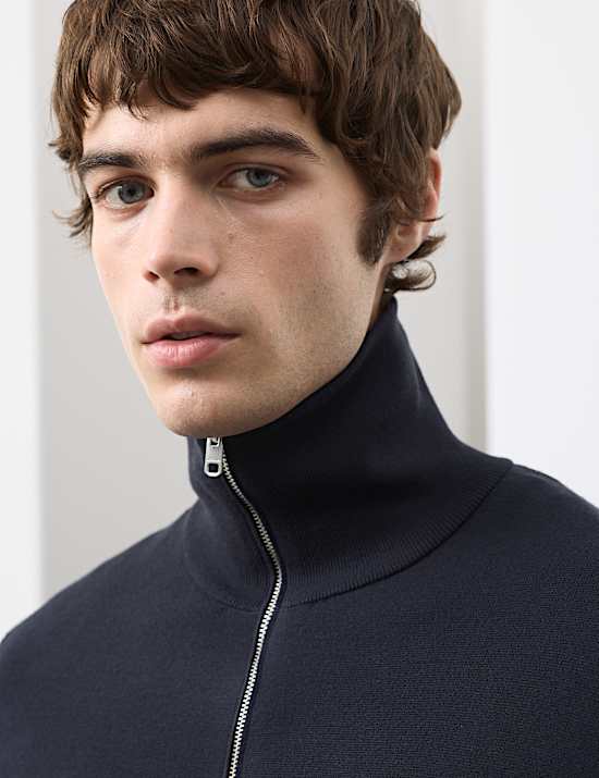 Milano-Knit Extended Funnel Neck Half Zip Jumper