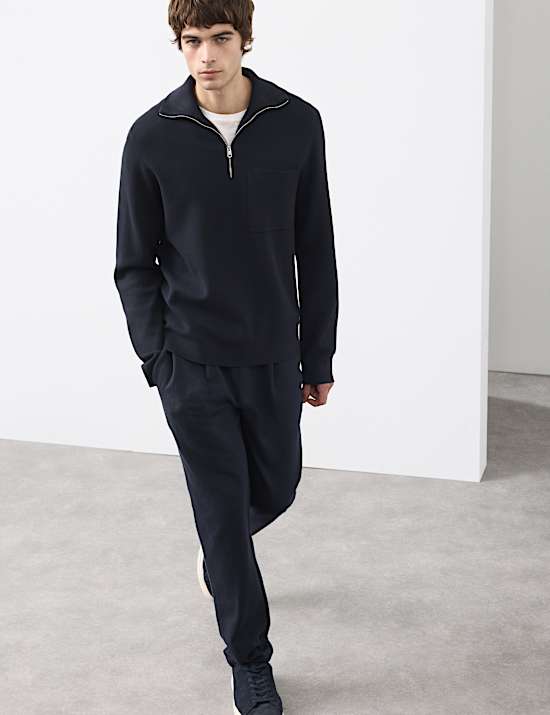 Milano-Knit Extended Funnel Neck Half Zip Jumper