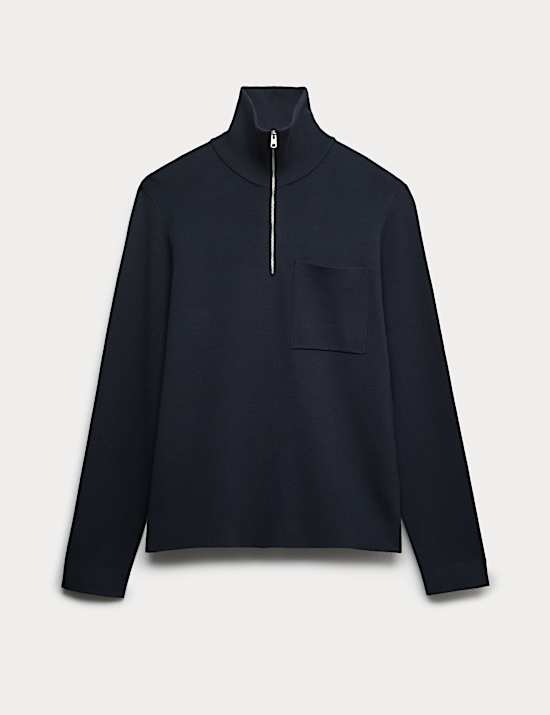 Milano-Knit Extended Funnel Neck Half Zip Jumper