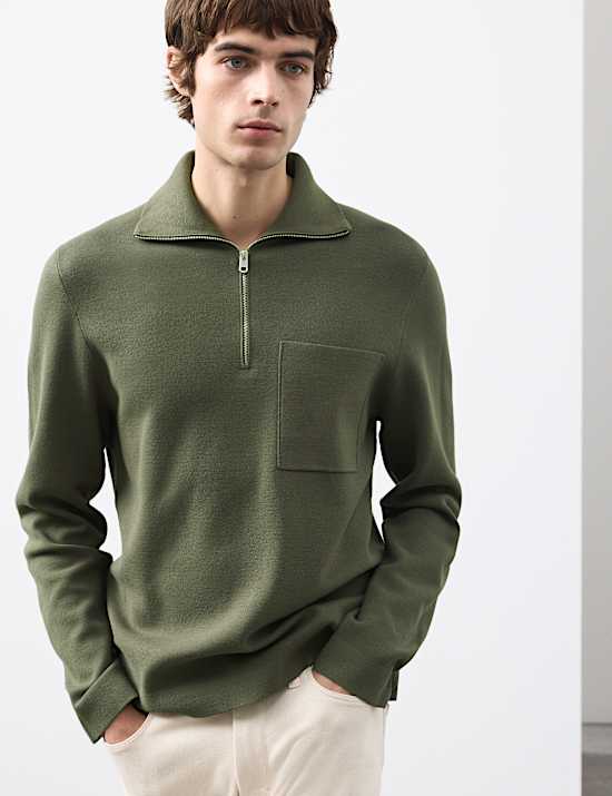 Milano-Knit Extended Funnel Neck Half Zip Jumper