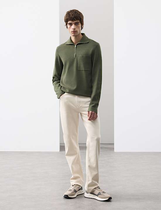 Milano-Knit Extended Funnel Neck Half Zip Jumper