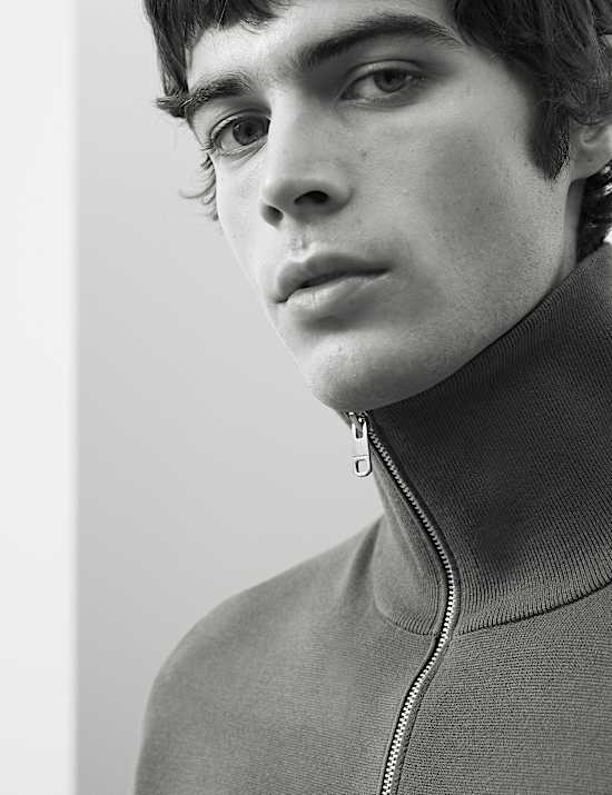 Milano-Knit Extended Funnel Neck Half Zip Jumper