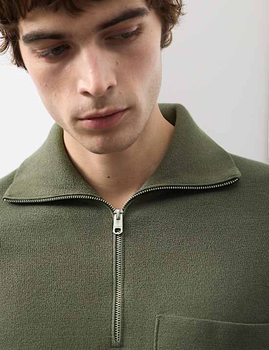 Milano-Knit Extended Funnel Neck Half Zip Jumper