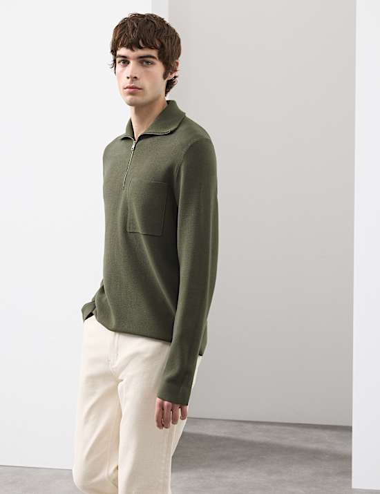 Milano-Knit Extended Funnel Neck Half Zip Jumper