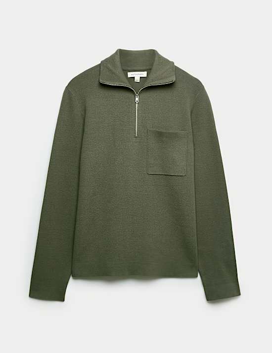 Milano-Knit Extended Funnel Neck Half Zip Jumper