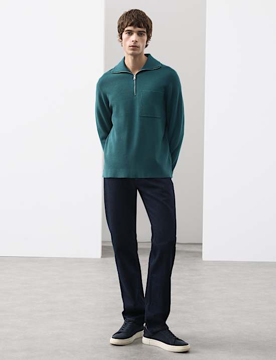Milano-Knit Extended Funnel Neck Half Zip Jumper