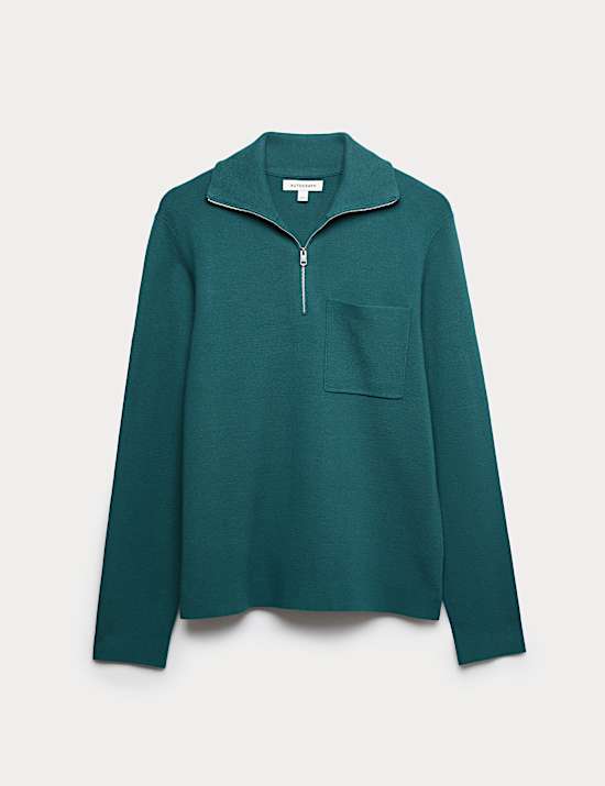 Milano-Knit Extended Funnel Neck Half Zip Jumper