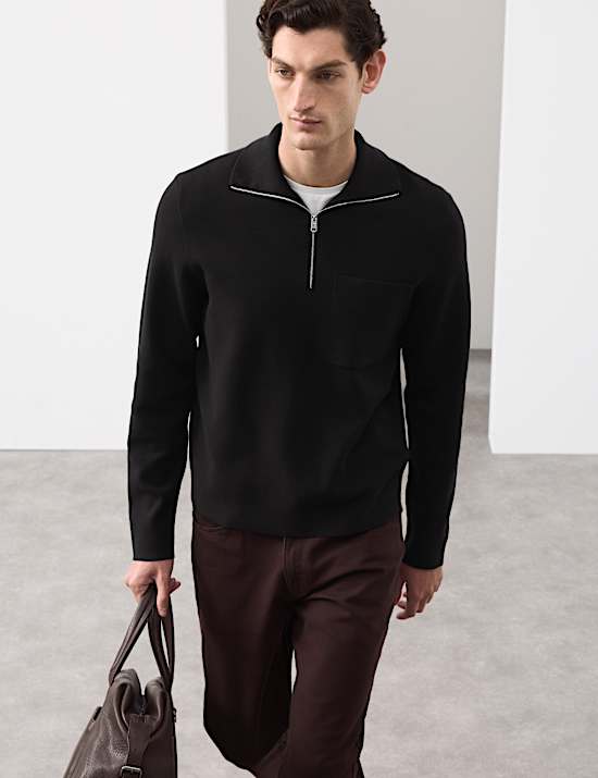 Milano-Knit Extended Funnel Neck Half Zip Jumper