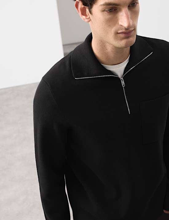 Milano-Knit Extended Funnel Neck Half Zip Jumper