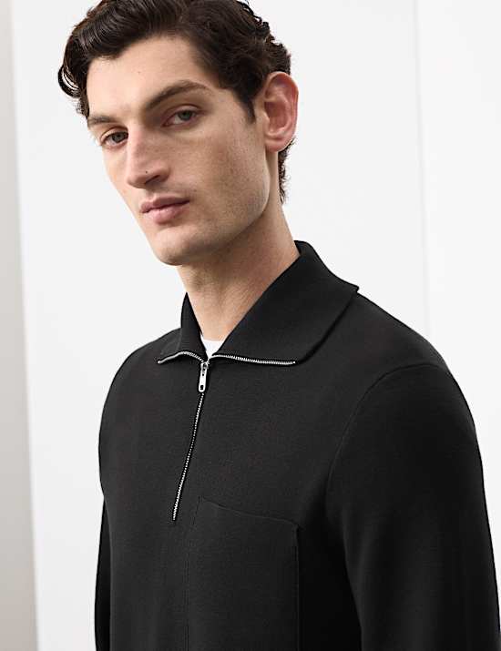 Milano-Knit Extended Funnel Neck Half Zip Jumper