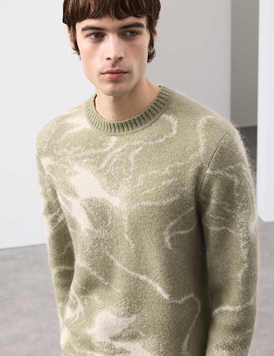 Merino Mohair Blend Pattern Crew Neck Jumper
