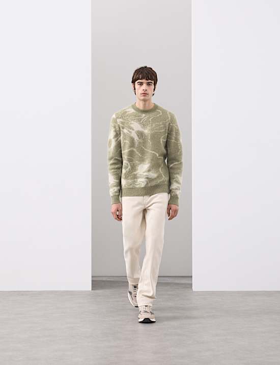 Merino Mohair Blend Pattern Crew Neck Jumper