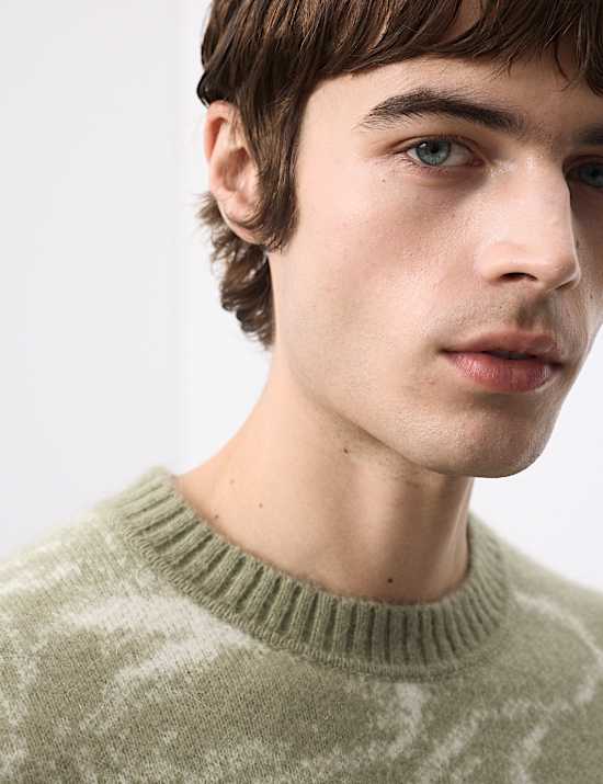 Merino Mohair Blend Pattern Crew Neck Jumper