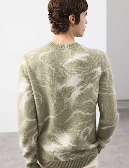Merino Mohair Blend Pattern Crew Neck Jumper