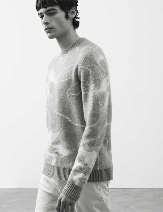 Merino Mohair Blend Pattern Crew Neck Jumper