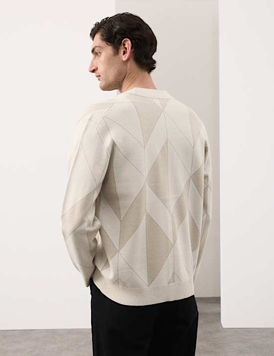 Milano-Knit V-Neck Jacquard Cardigan