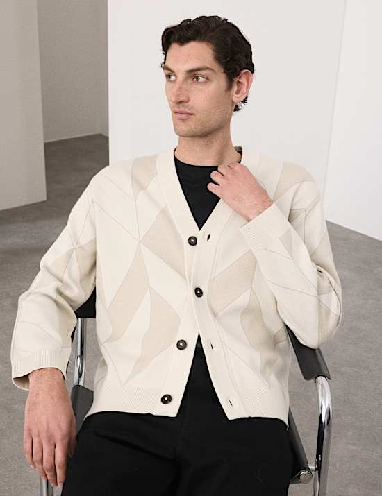 Milano-Knit V-Neck Jacquard Cardigan