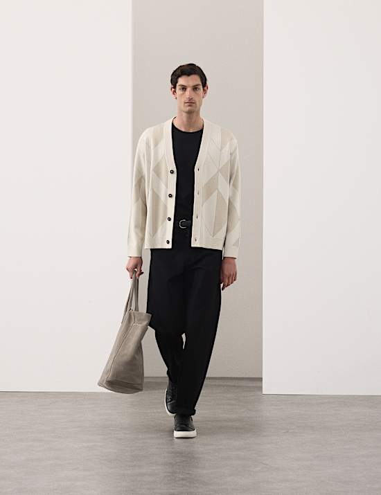 Milano-Knit V-Neck Jacquard Cardigan