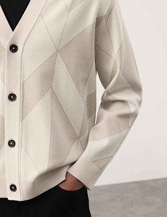 Milano-Knit V-Neck Jacquard Cardigan