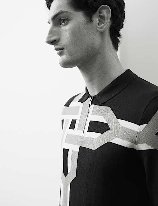 Mercerised Cotton Geometric Knitted Polo Shirt
