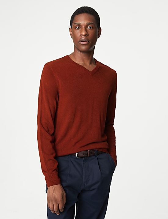 Pure Acrylic Plain V-Neck Jumper