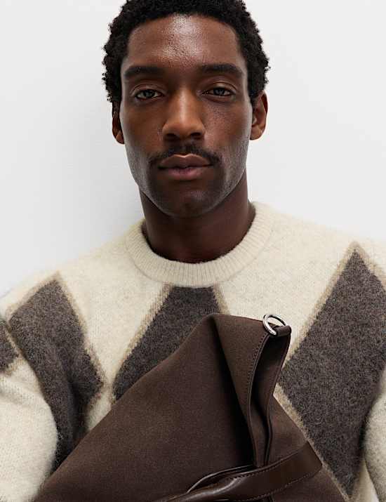 Argyle Hazy Knit Crew Neck Jumper with Wool