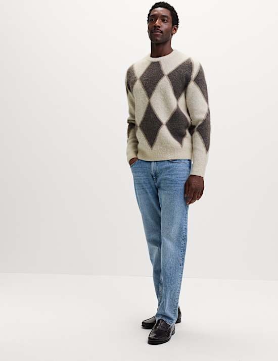 Argyle Hazy Knit Crew Neck Jumper with Wool