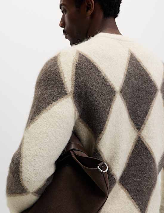 Argyle Hazy Knit Crew Neck Jumper with Wool