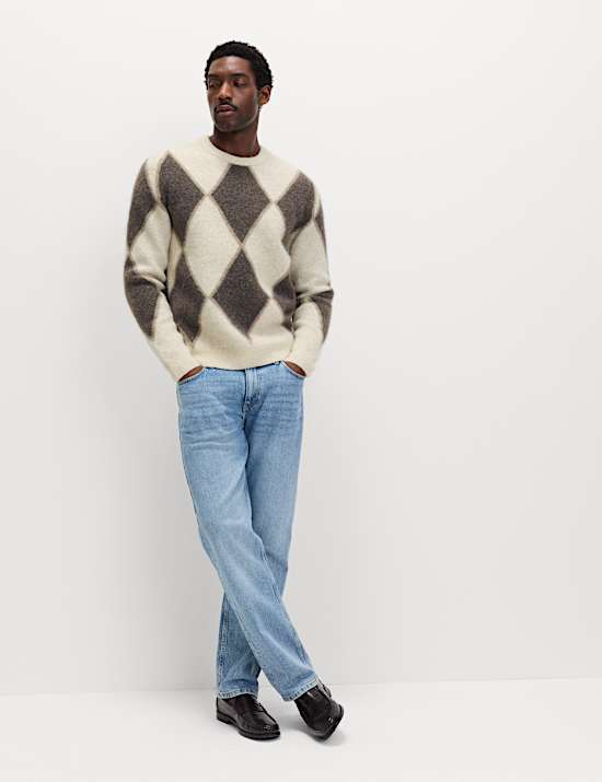Argyle Hazy Knit Crew Neck Jumper with Wool