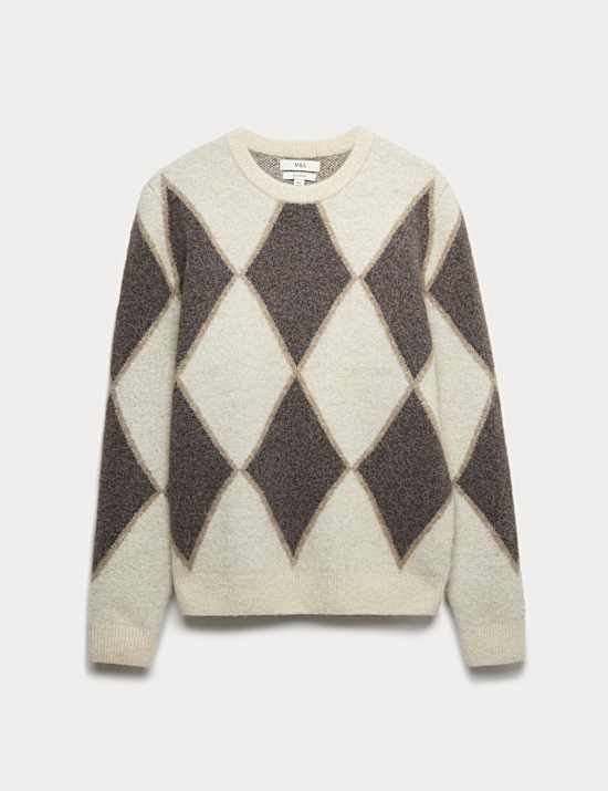 Argyle Hazy Knit Crew Neck Jumper with Wool