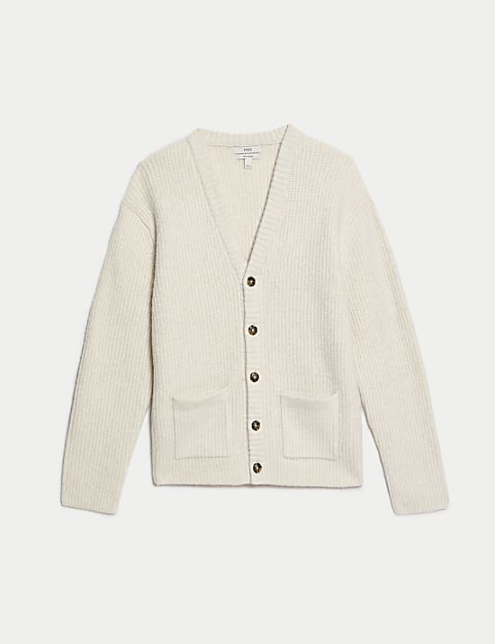 Supersoft Ribbed V-Neck Cardigan with Wool