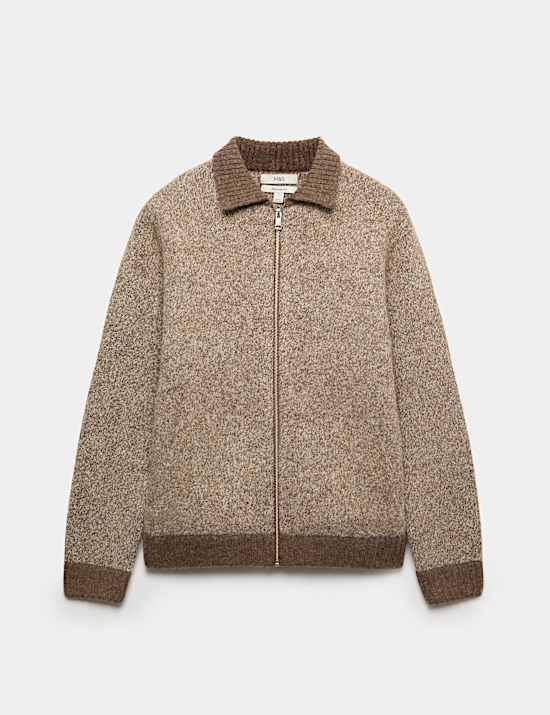Twist Knit Zip Through Jumper with Wool