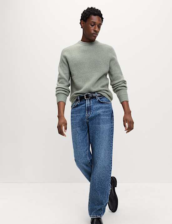 Superweicher, gerippter Rundhalspullover mit Wollanteil