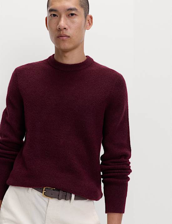 Pull ultra-doux côtelé à col rond avec laine