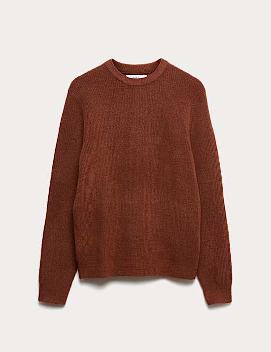 Pull ultra-doux côtelé à col rond avec laine