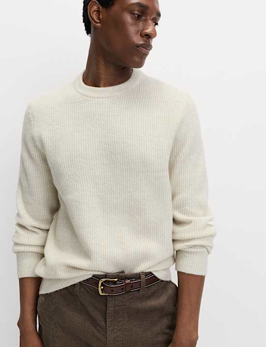 Supersoft Ribbed Crew Neck Jumper with Wool