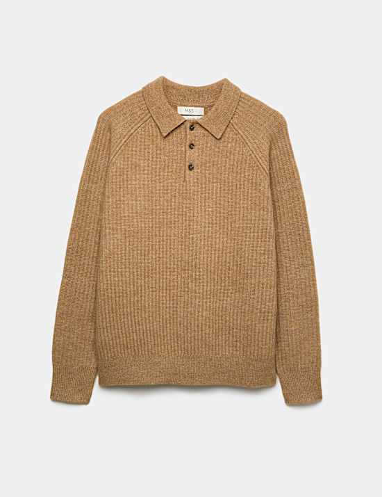 Geripptes Strick-Poloshirt mit Knopfverschluss