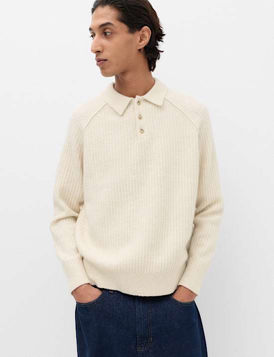 Lofty Relaxed Fit Ribbed Knit Polo Shirt