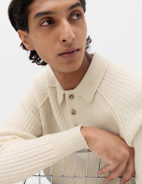 Lofty Relaxed Fit Ribbed Knit Polo Shirt