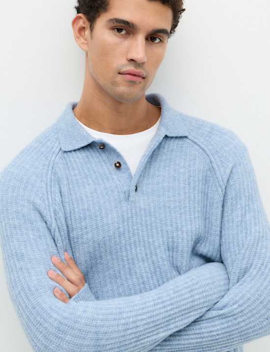 Lofty Ribbed Buttoned Knitted Polo Shirt